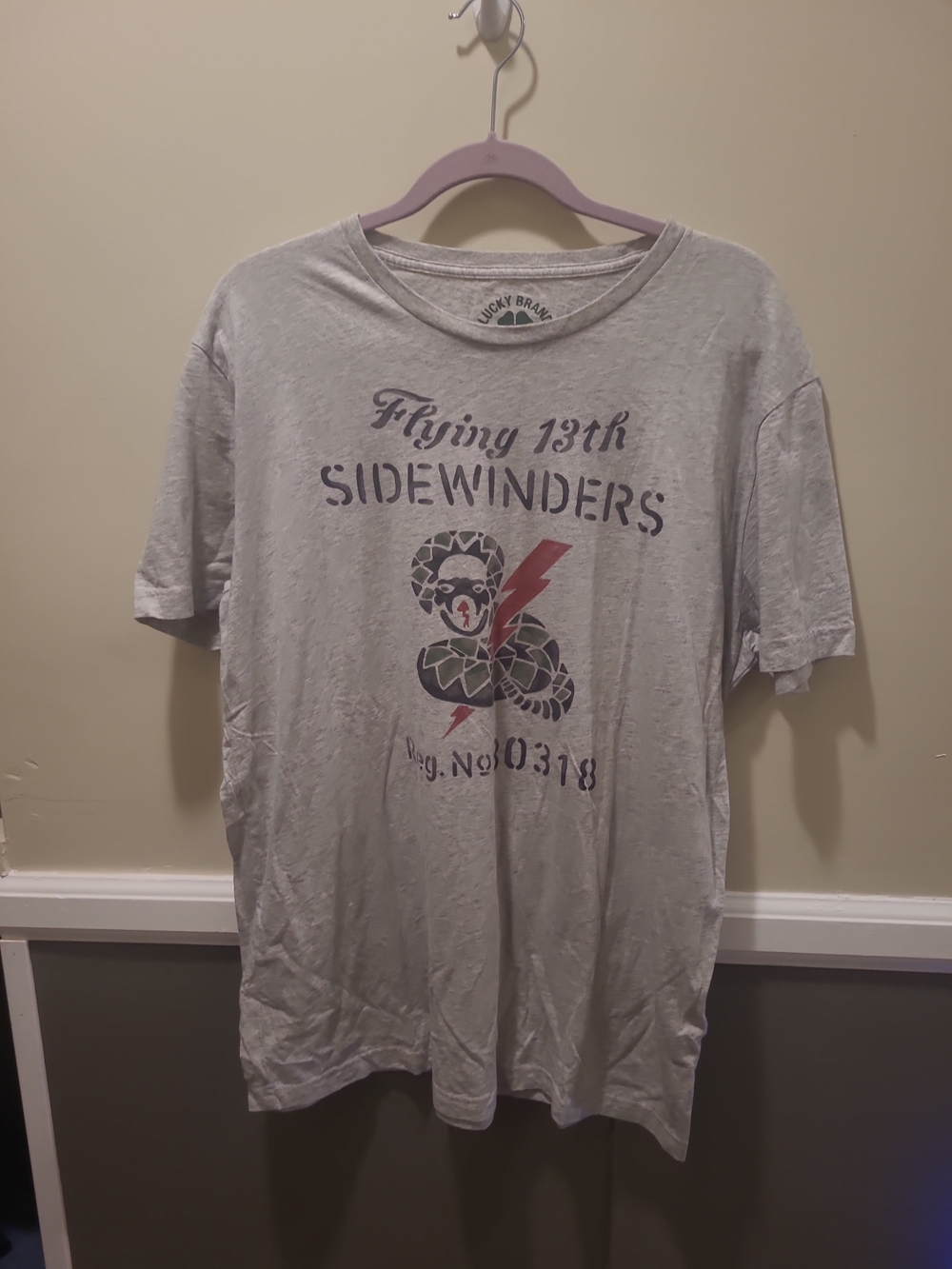Lucky Brand Originals Mens Large Graphic Tee Flying Sidewinders Gray Snake